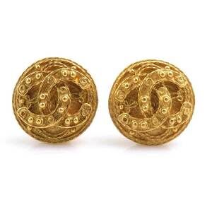 Chanel earrings, Coco Mark design, metal, gold, women's, e61810i
